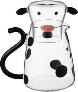 $26 Cabilock Glass Pitcher Glass Pitcher With Lid Cute Cow Water Carafe with s Cup for Nightstand 550ml s with Lid for Juice Tea Milk