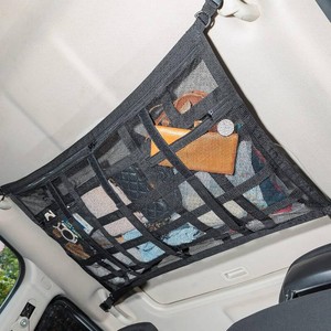 $22 Car Ceiling Cargo Net Pocket Storage Net,29.5x19.7 Adjustable D-Buckle to Reduce Sagging Roof Storage Organizer,Double-Layer Mesh SUV for SUVs,Road Trips,Car Camping Essentials