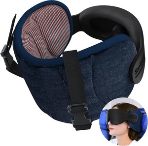 SARISUN Airplane Travel Pillow for Long Flight, 360  Head Stable Support  Airplane Pillow with Seat Strap, Attach to Seat Headrest, Stop Bobblehead, Travel Must Have Sleep Support Set, Mottled Red