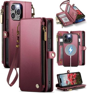 $30 Defencase for iPhone 12 Pro Max Case Wallet Compatible with Magsafe, W-Red  Drop-Proof Magnetic Detachable Phone Cases Cover, with RFID Bolcking Card Holder, Zipper Strap, PU Leather, Removable Wallet