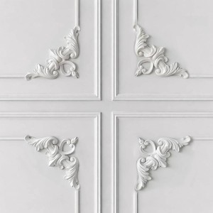 $24 4 Pcs Corner Wall Molding French Style Wainscoting Floral Moulding Panels Corner Panel Wall Molding Kit for Frames Cabinet Picture Decor, Not Include Glue (Heart Style)