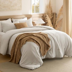 $41 Bedsure Full Comforter Set, Beige Soft Prewashed Bedding for All Seasons, 3 Pieces GentleSoft  Bed Set, 1 Lightweight Comforter (82x86) and 2 Pillowcases (20x26)