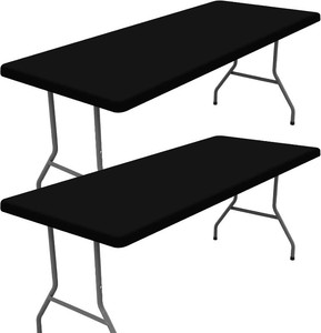 Moosfor Spandex 4 Foot Rectangle Table Cloth 2 Pack, Elastic Fitted Tablecloths for Picnic, Stretch Washable Patio Table Cover for Outdoor, Camping, Banquet and Parties (Black, 24x48)