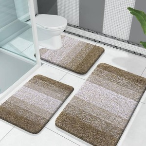 $39 OLANLY Bathroom Rugs Sets 3 Piece, Soft Absorbent Microfiber Bath Mats and U-Shaped Contour Toilet Rug, Plush Shaggy Bath Mat Set for Bathroom (30x2024x1624x20, Coffe)