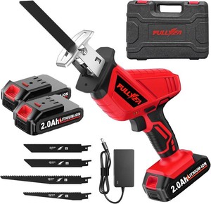 $40 FULLYEA Reciprocating Saw Cordless, Variable Speed 3500 SPM, 4 Saw Blades  2 x 2.0Ah Batteries, LED Light, Tool-Free Blade Change, Portable Electric Reciprocating Saws for Metal Wood Plastic Cutting