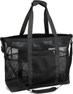 F-color Mesh Beach Bag Family - Large Travel Tote Bag for Beach Pool Cruise  9 Pockets, Quick Dry, with Zipper Pocket, Portable Mesh Beach Tote Bag for Sand Toys, Towels, Pool, Travel Beach Essentials