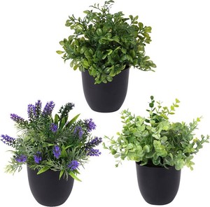 $24 3 PACK 10 H Artificial Plant Greenery Pot (9 W Potted Greenery Fake Faux Lavender Eucalyptus Boxwood) for Home Decoration Shop Decor Office Desk Dining Table Kitchen Washroom Garden Party Wedding