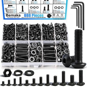 888PCS Metric Screw Assortment Kit, M2 M3 M4 M5 Metric Bolt Assortment, Button Head Socket Cap Screws Bolts Nuts Washers Kit, 10.9 Grade Alloy Steel Machine Screws for 3D Printing