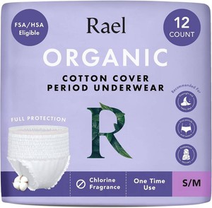 Rael Disposable Period Underwear, Organic Cotton Cover (Size S-M, 12 Ct)  Leak Locker, Unscented, Extended Coverage for Women, Period Essentials, Postpartum Essentials, Feminine Care