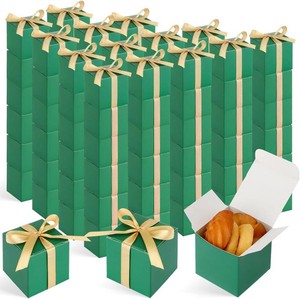 Jutom 100 Pcs Mini Favor Boxes Extra Small Candy Boxes Paper with Gold Ribbon for Baby Shower Birthday Wedding Anniversary Supplies(2 x 2 x 2 Inch,Green)