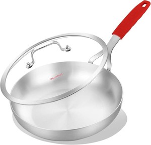 DELARLO Tri-Ply Stainless Steel Frying Pan 10 With Lid Kitchen Skillet  Stainless Steel Pan Cooking Heat fast and evenly Compatible with All Cooktops Dishwasher and Oven Safe