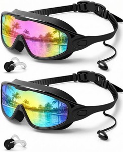 Swim Goggles 2 Pack, Wide View Anti Fog&UV Swimming Goggles for Audlt, No Leak Pool Beach Essentials for Men Women