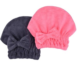 Microfiber Hair Drying Towels Head wrap with Bow-Knot Shower Cap Hair Turban hairWrap Bath Cap for Curly Short or Long & Wet Hair Gift for Women 2pack