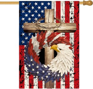 AVOIN colorlife Eagle Patriotic 4th of July Memorial Day House Flag 28x40  Double Sided, Weather & Fade Resistant, Yard Outdoor Decoration, for Outside, Stars and Stripes Wreath