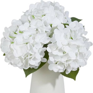 24 White Full Faux Hydrangea Flowers, Real Touch Hydrangeas Spring Flowers Artificial Silk Flowers for Home Decor Indoor Wedding Table Centerpieces Party 3 Pcs