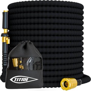 $36 TITAN Flexible Garden Hose 10FT   Ultra Lightweight, Heavy Duty Water Hose with Brass Fittings & Jet Nozzle   Kink-Free, Non-Expanding, Durable Fabric Hose for Yard, Lawn, Car Wash, Outdoor Use