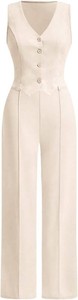 $31 Floerns Womens 2 Piece Outfits Sleeveless Button Front Vest Blazer Jacket & Pants Business Suit Sets