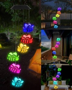 DOUBLEZHE Solar Wind Chimes for Outside, Color Changing Bee Wind Chimes Outdoor Clearance, Birthday Gifts for Mom Women Grandma Wife Girls, Unique Garden Decor Colorful Patio, Balcony Yard Decoration