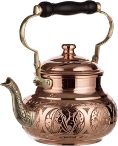 $105 DEMMEX Handmade Engraved 1mm Thick Solid Uncoated Copper Tea Pot Kettle Stovetop Teapot, 1.6-Quart
