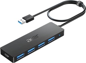 Acer USB Hub 4 Ports, Multiple USB 3.0 Hub, USBA Splitter for LaptopPC 2FT  Type C Power Port, Extender for 4USB A Port -Mouse, Keyboard, Flash Drive, U Disk, Printer Compatible with Desktop and More