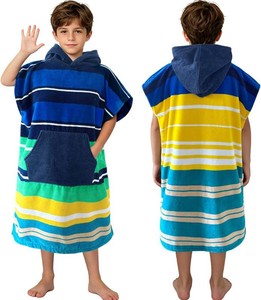 $40 Surf Poncho Towel for Teens & Big Kids (8-14 Years,36X26)  100% Cotton Ultra-Absorbent Oversized Hooded Towel Robe with Pocket for Boys  Swim Cover-Up for Pool, Beach, Bath  Blue Striped Design