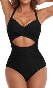$31 Eomenie Womens Tummy Control One Piece Swimsuit Cutout Bathing Suit  High Waisted,Tie Back,Wrap Front,Adjustable Straps,Soft Removable Cups,Slimming,Monokini for Beach Vacation,Pool Side