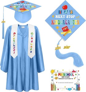 $34 Bokon 4 Pcs 2026 Kindergarten Preschool Graduation Cap and Gown with Tassel Graduation Stole and Certificate for Toddler Kids