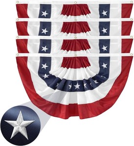 $40 4 Pack American Pleated Fan Flag 2x4 Ft Patriotic Bunting   Embroidered Stars & Sewn Stripes USA Flag for 4th of July Outdoor Porch Fence Garden with Canvas Header & Brass Grommets