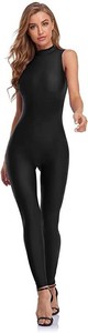 $35 speerise Sleeveless One Piece Bodycon Romper Turtleneck Workout Jumpsuit  Tummy Control Romper with Pants, Front Zipper Unitard, Workout Full Bodysuit, Yoga, Versatile Wear, Halloween Costume
