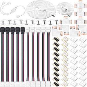 Honoson 4 Pin RGB LED Strip Connector Kit for 5050 LED Light Strips  L Corner, T Type, Jumper, Splitter, Gapless, Male Plug, Clips, Extension Cable Included
