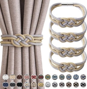 $21 NICEEC 4 Pack Strong Magnetic Curtain Tiebacks Upgrade Nordic Style Drape Tie Backs Double Color Weave Rope Knot Decorative Curtain Holdbacks for Home & Office Window Drapery (Grey & Beige)