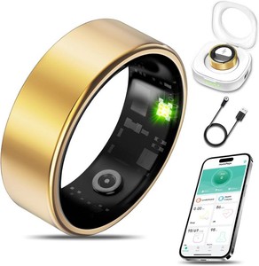 $50 Smart Health Ring Fitness Tracker for Men Women, Sleep, Stress & Activity Monitoring, IP68 Waterproof, Long Lasting Battery, No Subscription Fees, Compatible with iOS & Android, Gold 8