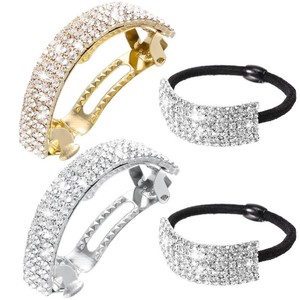 Rhinestone Barrette Glitter Hair Tie for Women Metal Spring Bling Hair Clip Crystal Ponytail Holder Headband Accessories Mother Wedding Bridal Shower Birthday Holiday Gifts