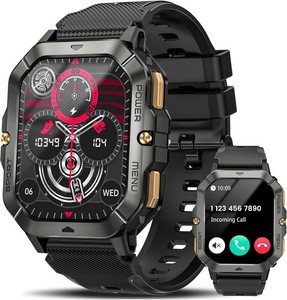 $36 Military Smart Watches for Men (AnswerMake Calls), 2.02 Fitness Smart Watch for Android and iPhone, Waterproof Fitness Tracker with Blood PressureHeart RateSleep100 Sport Modes, Watches for Men