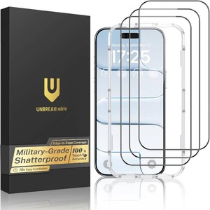 UNBREAKcable for iPhone Air Screen Protector, 3-Pack Full Coverage Tempered Glass Military Grade Shatterproof 9H Hardness Easy Installation Bubble Free 99.99% HD Clear for iPhone Air 6.5