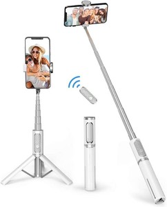 $27 ATUMTEK Selfie Stick Tripod, 3-in-1 Extendable Aluminum Phone Tripod with Detachable Bluetooth Remote, Compatible with iPhone 1716151413121111 ProXS MaxXR and Samsung Smartphones, White