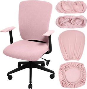 Tallew 4 Pcs Office Chair Covers Set Computer Universal Protective Stretchable Chair Seat Covers Desk Armrest Slipcovers Pads Office Cushion Backrest for Rotating (XL,Pale Pink)