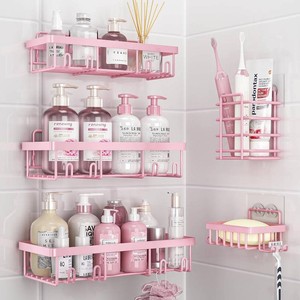 Liuoud 5 Pack Shower Caddy for Inside Shower, Pink Bathroom Decor Set  Large Rustproof Stainless Steel Organizer with Strong Adhesive, No Drilling Wall Shelves, Cute Girly Bathroom Accessories