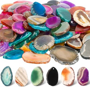 $31 Nuenen 50 Pcs Polished Agate Slices Bulk Light Table Slices Crystals Healing Crystals Geode Stones Irregular Agate Pendants Gemstones for DIY Jewelry Making Home Decor(Medium)