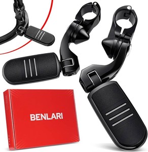 $59 Benlari Highway Pegs, 304 Stainless Steel 1.25 Highway Footpegs Short Angled Fit for Harley Davidson Touring Street Glide Road King Softail Dyna Sportster fits 1-14(32mm) Engine Guard(Black)