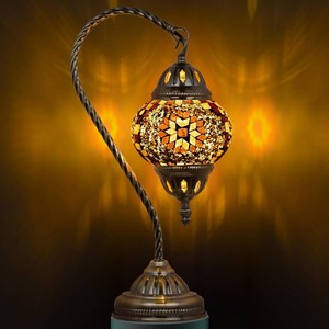 $43 Marrakech Turkish Mosaic Lamp Stained Glass Table Lamp with Tiffany Style  Handmade Moroccan Table Lamp with Swan Neck, Decorative Accent Vintage Lamp for Living Room Bedroom Including LED Bulb