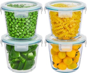 $21 8 PCS Glass Meal Prep Containers with Lids, Airtight 3 Cup Glass Storage Containers Set, Round Deep Soup Containers with Lids for Leftover, Microwave, Dishwasher, and Freezer Safe(4 Sets)