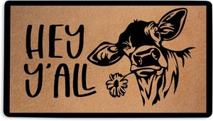 $21 Funny Cow Decor Faux Coco Coir Doormat with Non-Slip PVC Backing 18x30 Inch  Funny Door Mat Welcome Mat for Outdoor Indoor Entryway Porch Decor for Home, Housewarming Gifts for Women Family, Hey Yall