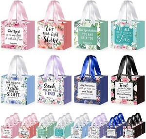 $25 Ctosree 48 Pcs Christian Mini Gift Bags Bible Verse Floral Small Paper Gift Bag with Silk Handles Religious Favor Totes for Mothers Day Nursing Teacher Church Sunday Baptism Wedding, 4.7x2.4x4