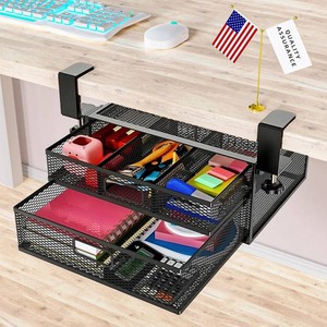 $30 Under Desk Drawer Organizer No Drill Metal Under Desk Storage Drawer Container 2 Slide Out Cabinet Drawer Suitable for Home And Office (Medium)