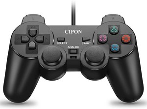Wired Controller for PS-2 Console, Black Remote Controllers, PS-2 Accessories Gamepad with Double Vibration, 71 IN Cable