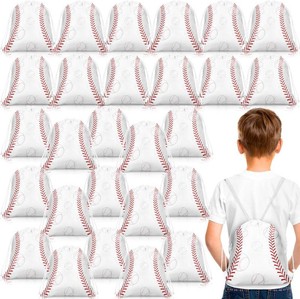 $25 Woanger 36 Pcs Baseball Gift Bags 9.8 x 11.8 Inch Baseball Drawstring Party Favor Bag Fabric Goodie Candy Treat Snack Bags for Team Sport Ball Theme Birthday Party Supplies