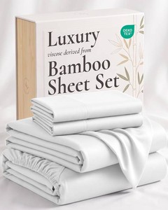 $88 Hotel Sheets Direct 4 Piece Bed Sheet Set King Size, 100% Viscose Derived from Bamboo Sheets Set with 2 Pillowcases, Cooling & Breathable Luxury Bedding, Moisture-Wicking & Silky Soft Texture, White