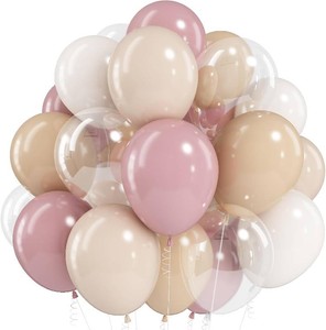 HILAVO Blush Pink Balloons 60 Pcs 12 Inch Dusty Pink White Sand Latex Balloon Retro Pink Nude Cream Clear Balloons for Bridal Baby Girls Shower Boho Bachelorette Birthday Wedding Party Decorations