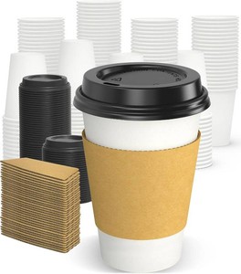 $22 Dealusy 100 Pack 12 oz Disposable Coffee Cups with Lids and Sleeves, Sturdy Thick Paper & Leak-free Insulated to Go Paper Hot Coffee Cups with Sip Lids for Hot & Cold Beverage